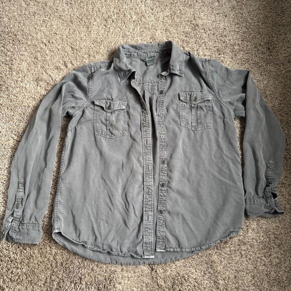 Natural Reflections Grey Button Down Long Sleeve Shirt Front Pockets size medium - Picture 1 of 7